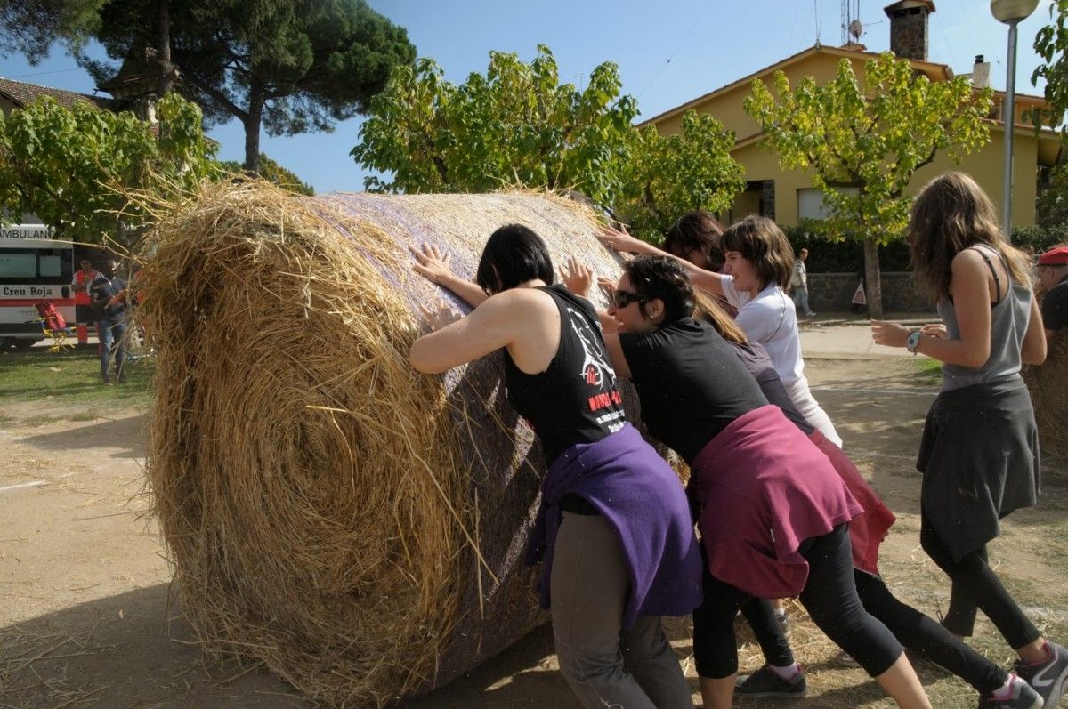 Participants al Farm Games mouen bales de palla