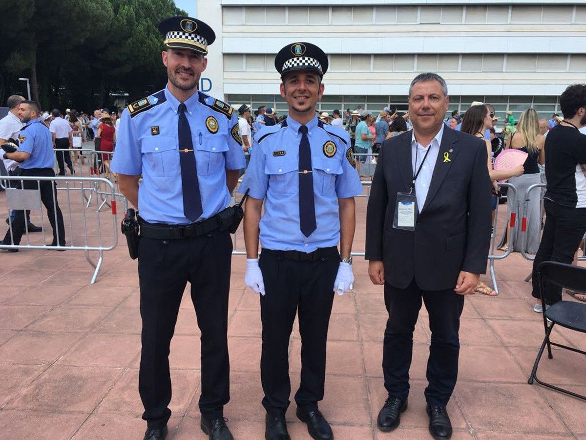 L'inspector David Otal, l'agent graduat Sergi Campos i l'alcalde de Santa Maria de Palautordera, Jordi Xena