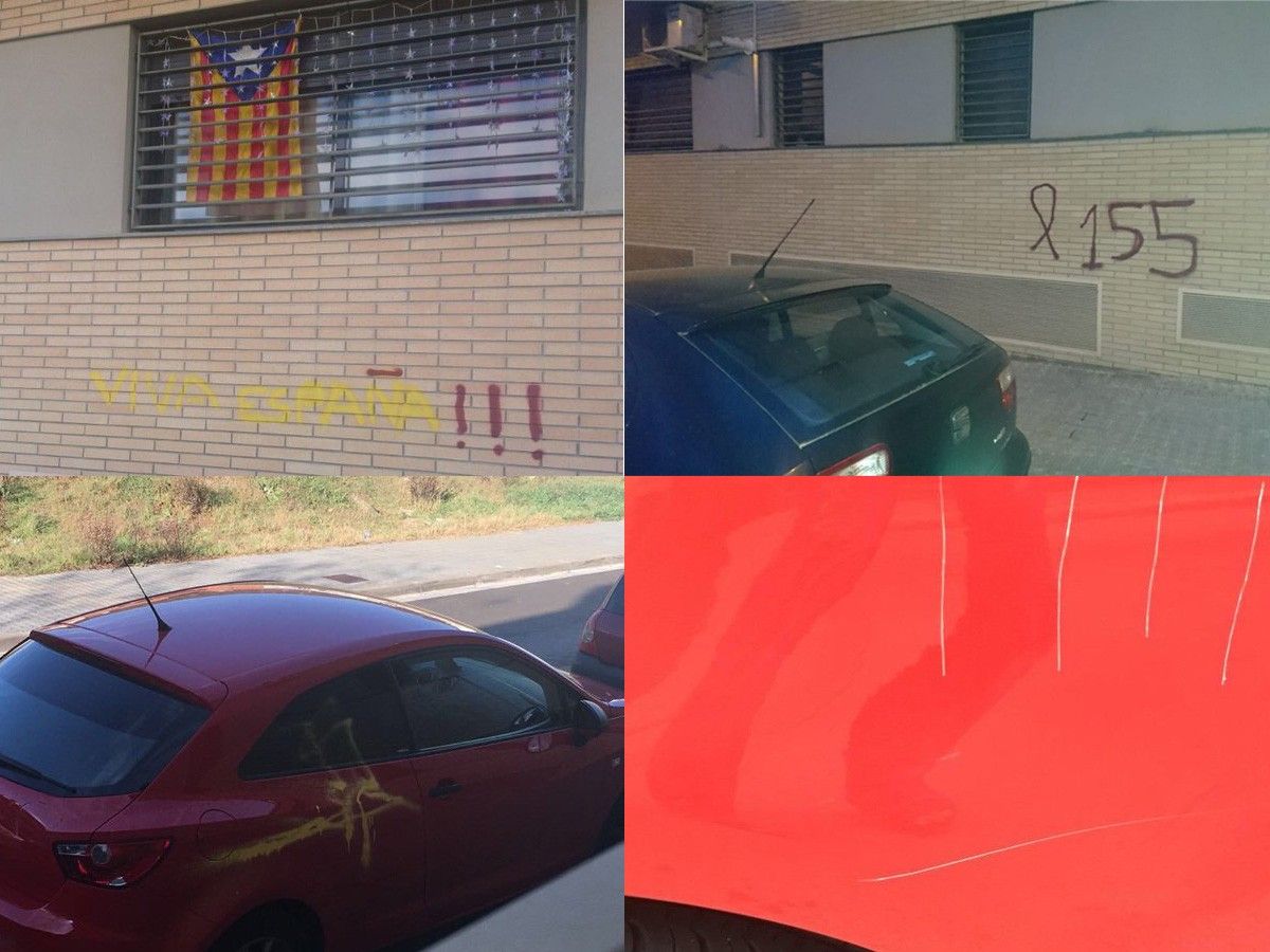 Muntatge fotogràfic de diversos atacs feixistes al domicili i cotxe d'una família de Sant Celoni