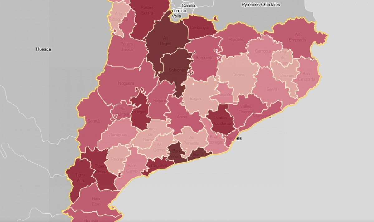 Mapa comarcal de Catalunya, segons la intensitat de la sanitat com a problemàtica