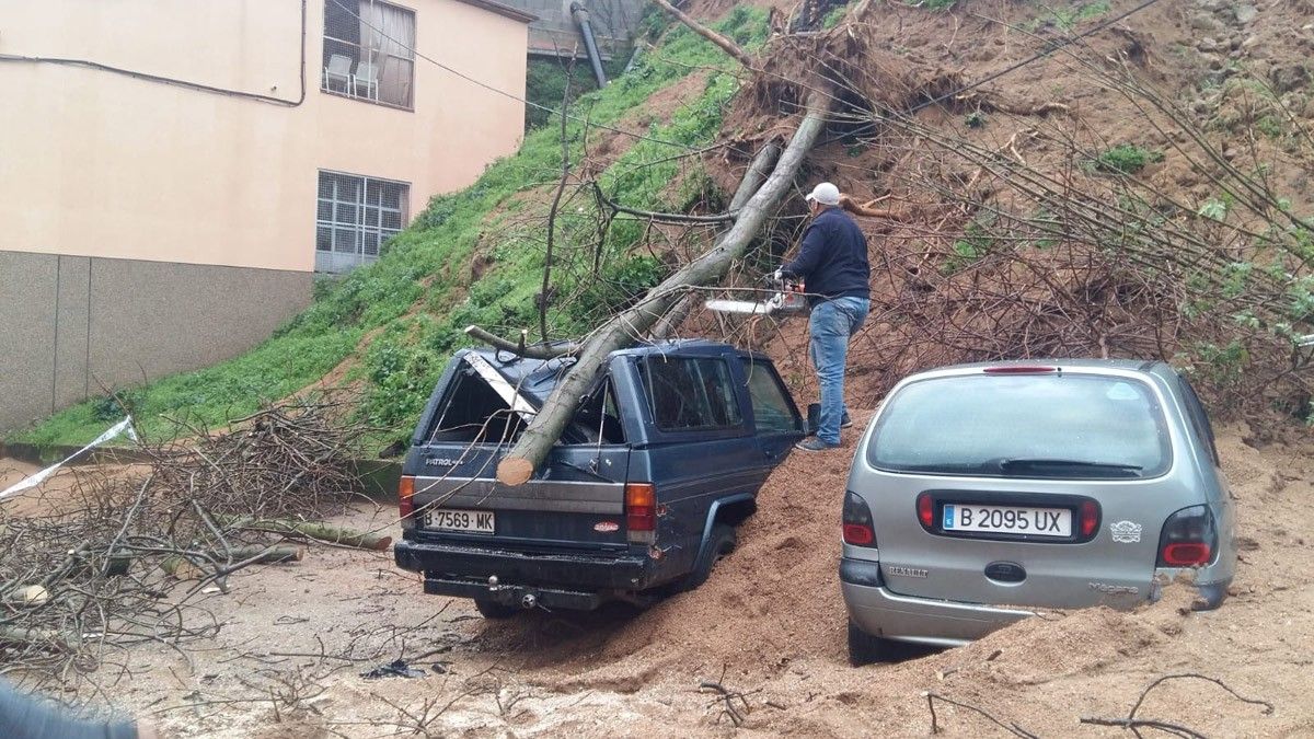 Esllavissades i danys en vehicles a la placeta Frederic Mompou d'Arbúcies derivats del temporal Gloria