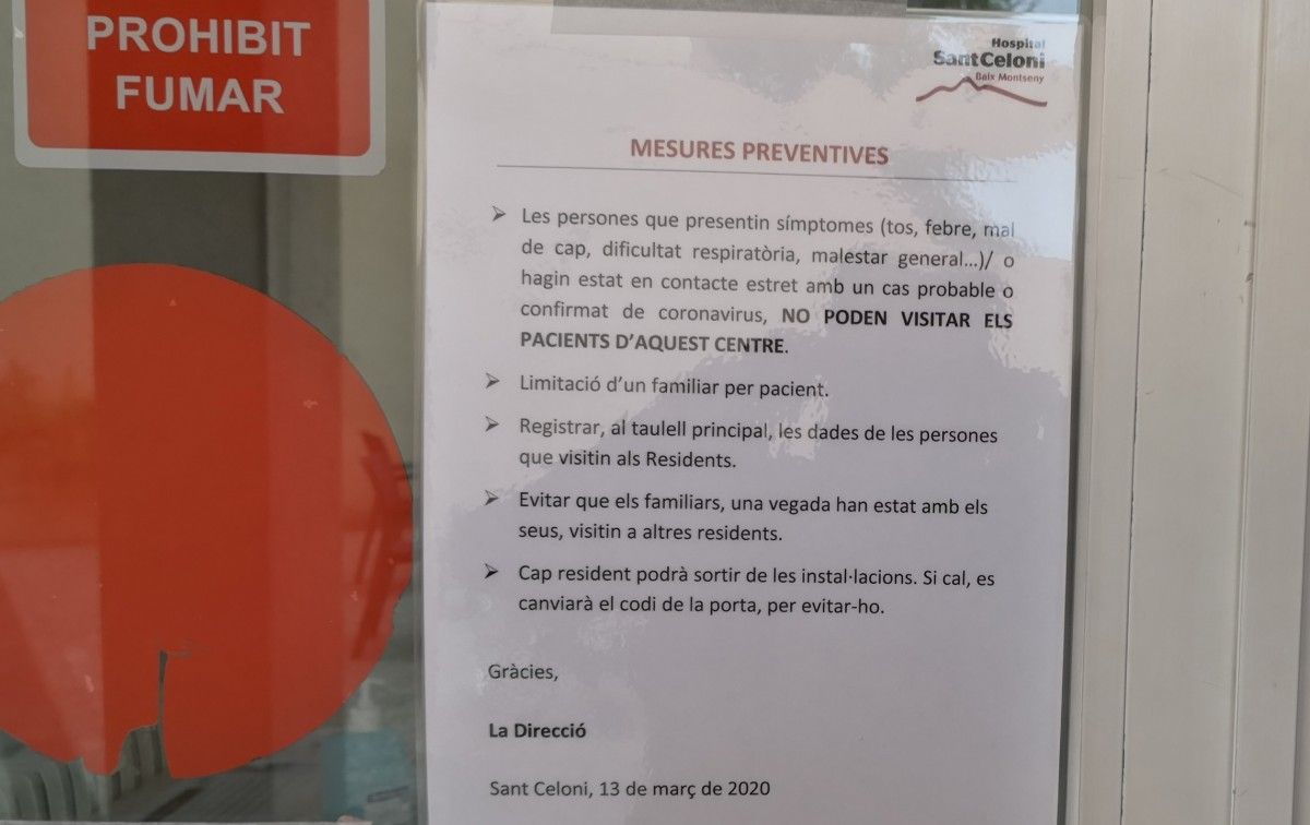 Estrictes mesures d'accés al Centre Sociosanitari Verge del Puig de Sant Celoni
