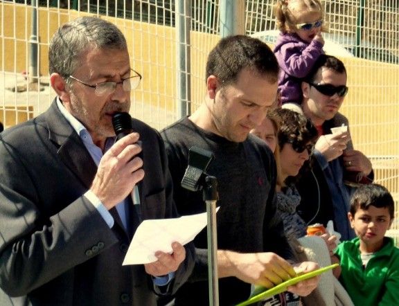 L'alcalde de Vallgorguina, Joan Mora, en la inauguració del camp de futbol.