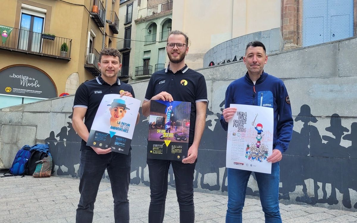 Bernat Girabal, Marc Rovira i Ivan Sànchez han presentat les activitats dels Castellers de Berga, el cap de setmana dels Quatre Fuets