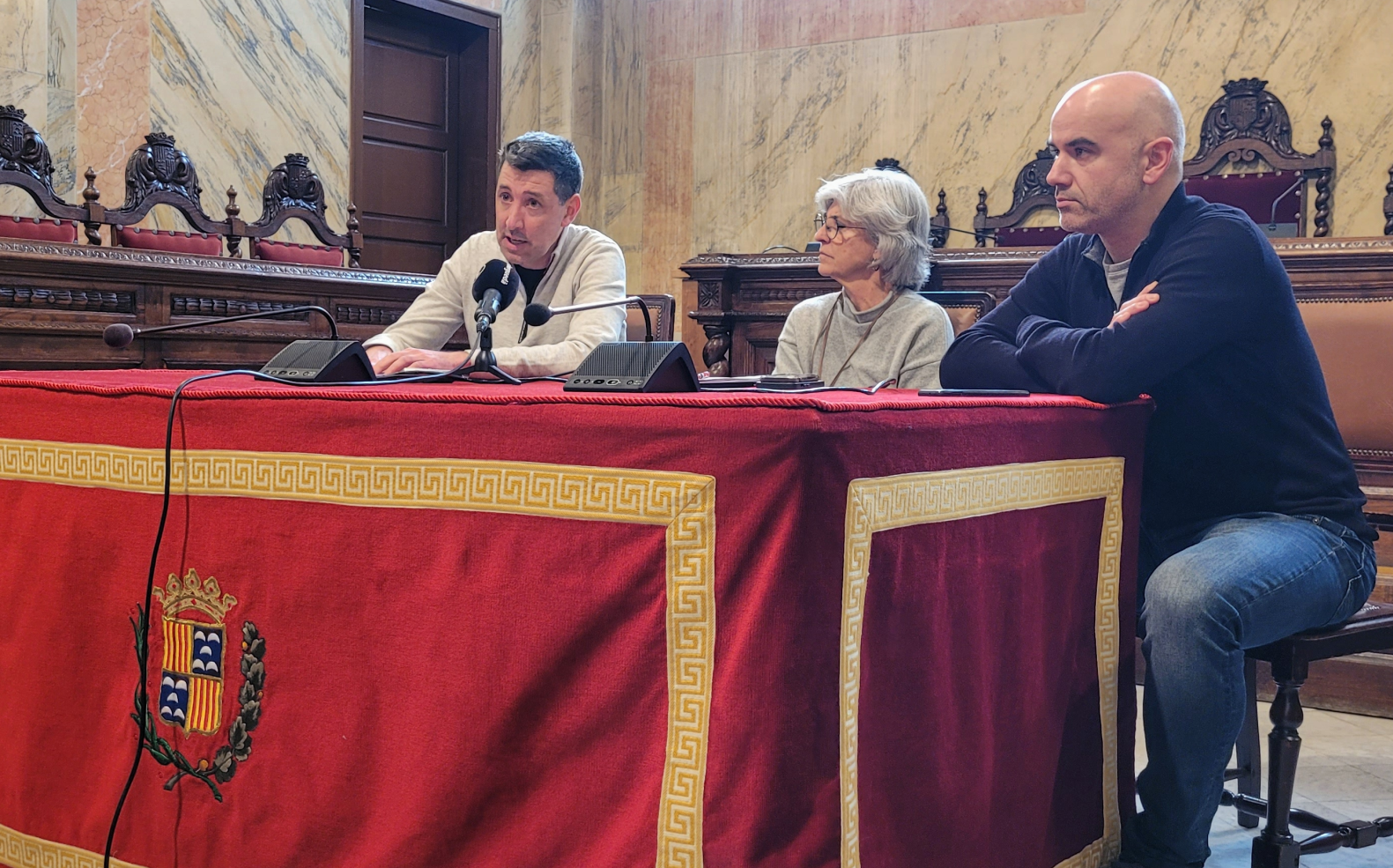 Ivan Sànchez, Andrea Corominas i Aleix Serra, en la roda de premsa d'aquest dijous