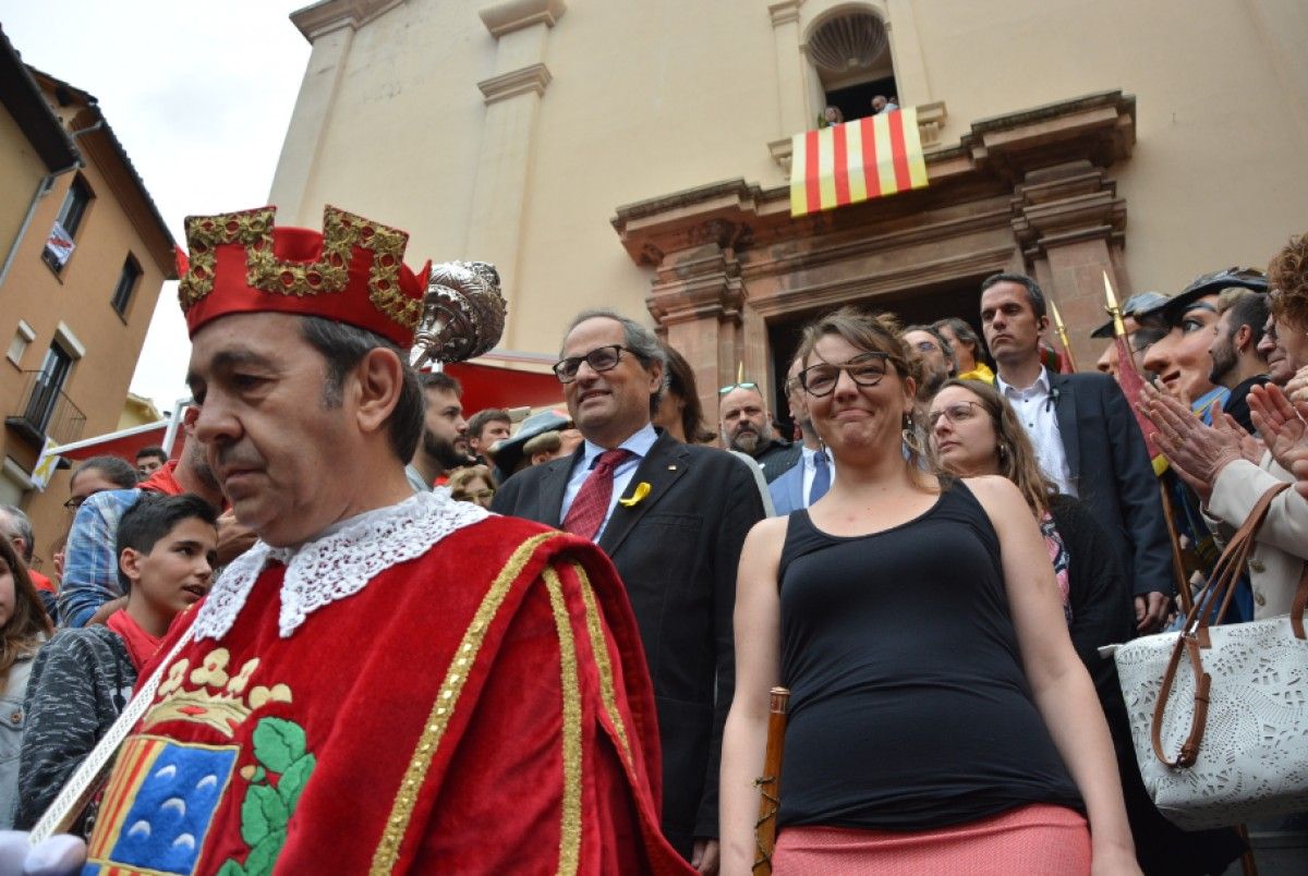 Quim Torra amb l'alcaldessa Montse Venturós a la Patum de Lluïment de dijous.