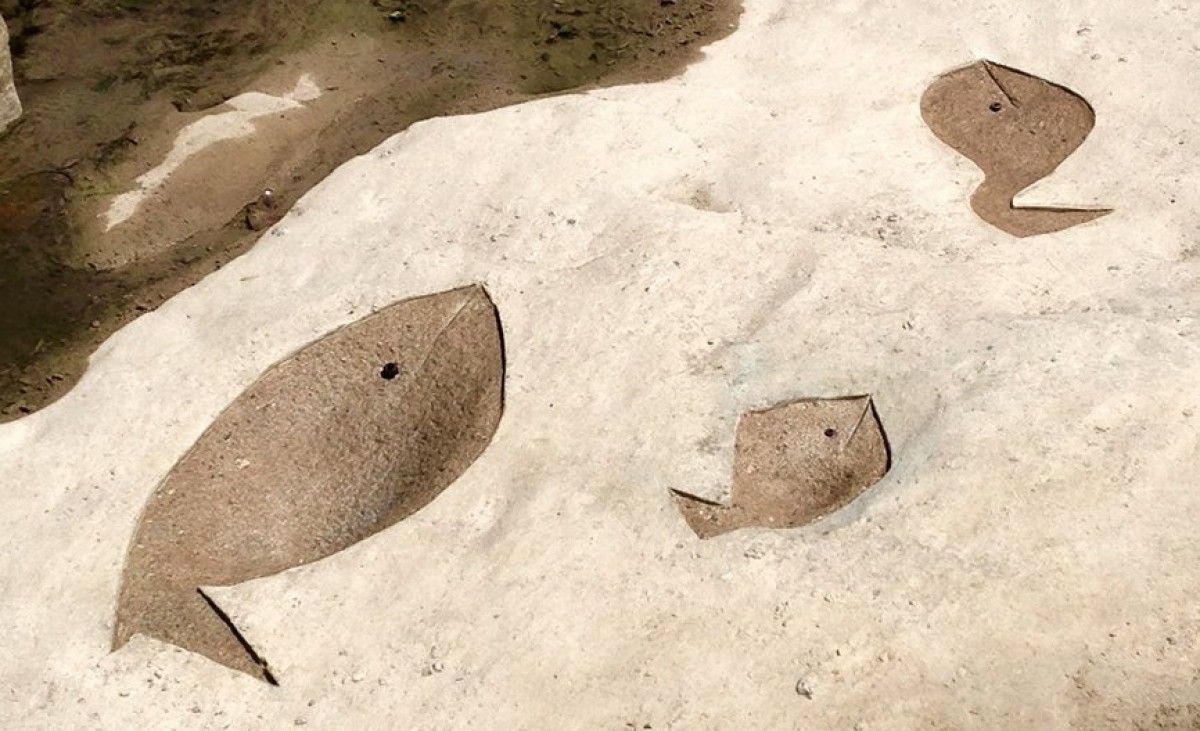 Escultures de peixos a la Riera d'Avià