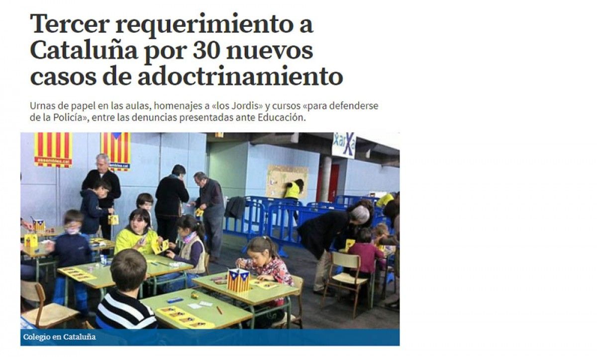 Imatge que utilitza La Razón per justificar l'adoctrinament a les escoles catalanes. 