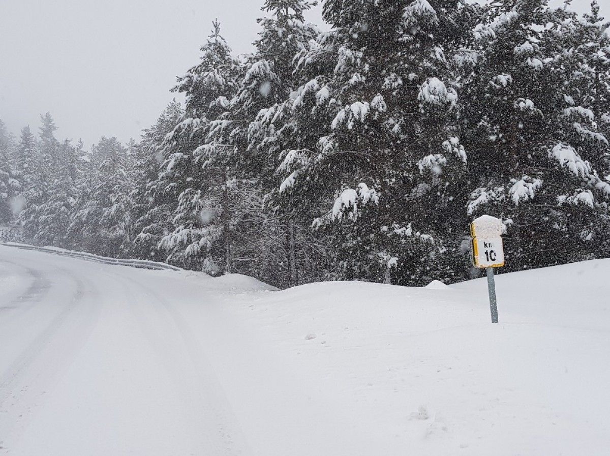 Imatge de neu a la carretera dels Rasos de Peguera.
