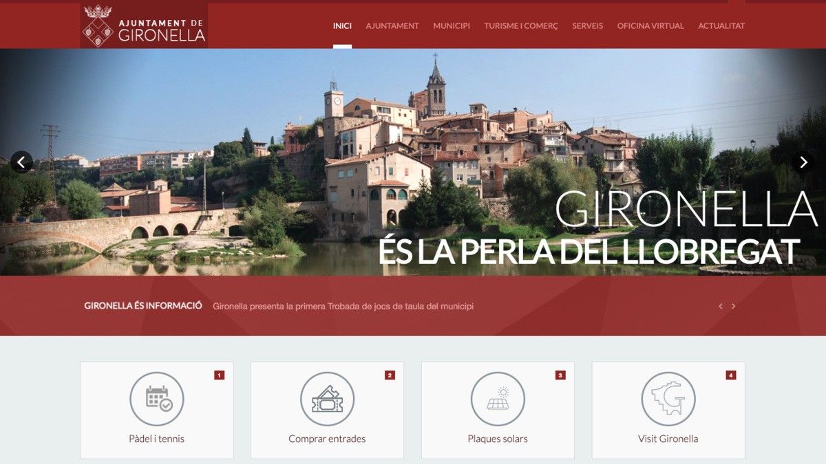 La portada de la web de l'Ajuntament de Gironella