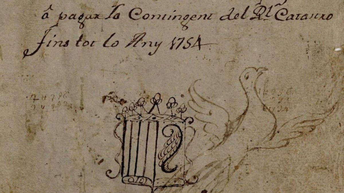 Una carta de pagament del cadastre, imposat pel règim borbònic de Felip V, que es pot veure a l'exposició de l'Arxiu Comarcal.