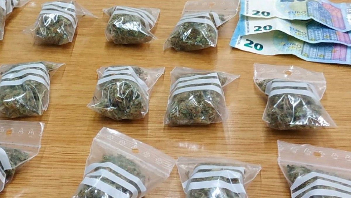 Algunes de les bosses amb marihuana intervingudes per la Policia Municipal d'Olot.