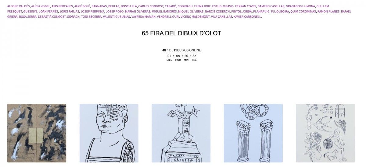 Algunes de les obres que han participat en la 65a Fira del Dibuix d'Olot.