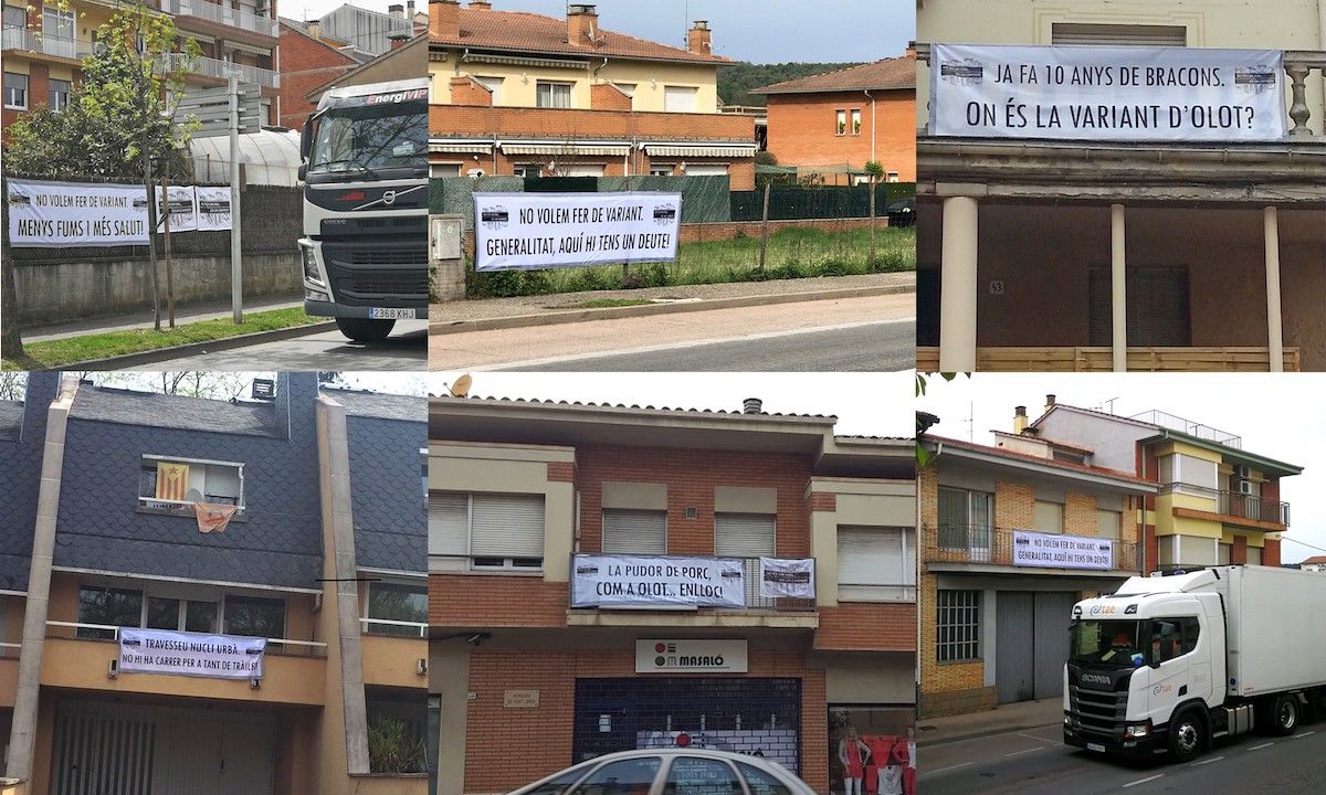 Collage amb les noves pancartes penjades per la plataforma «No és un vial».