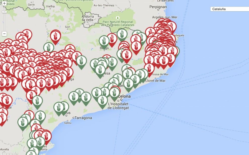 Mapa de Greenpeace de municipis on es cultiven transgèncis i d'altres "lliures de transgènics".