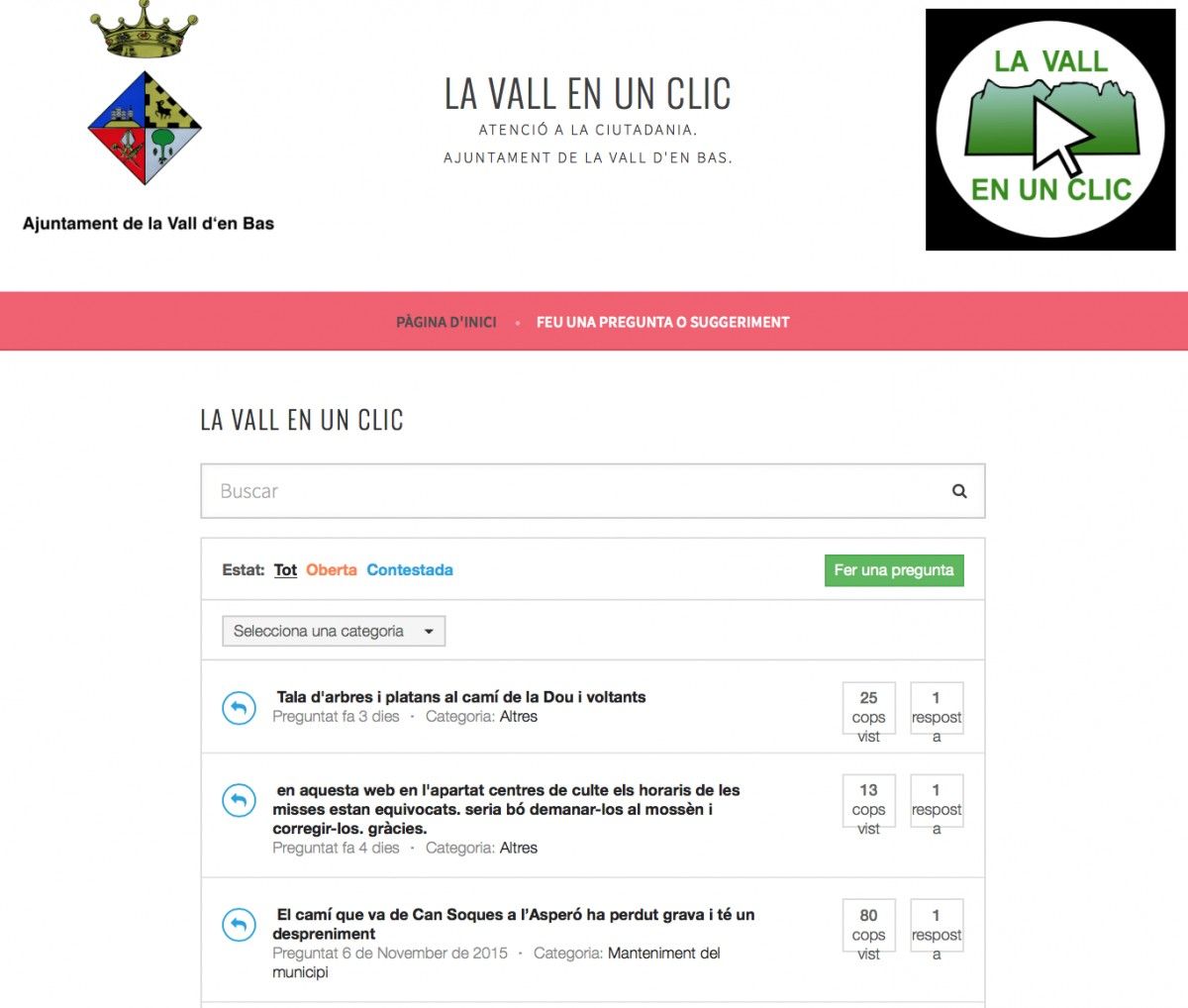 Captura de pantalla del web "La Vall en un Clic"