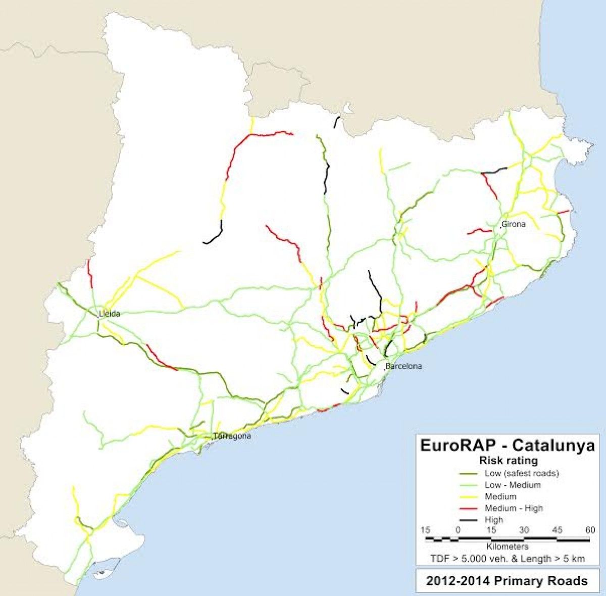 Mapa de les carreteres més perilloses de Catalunya
