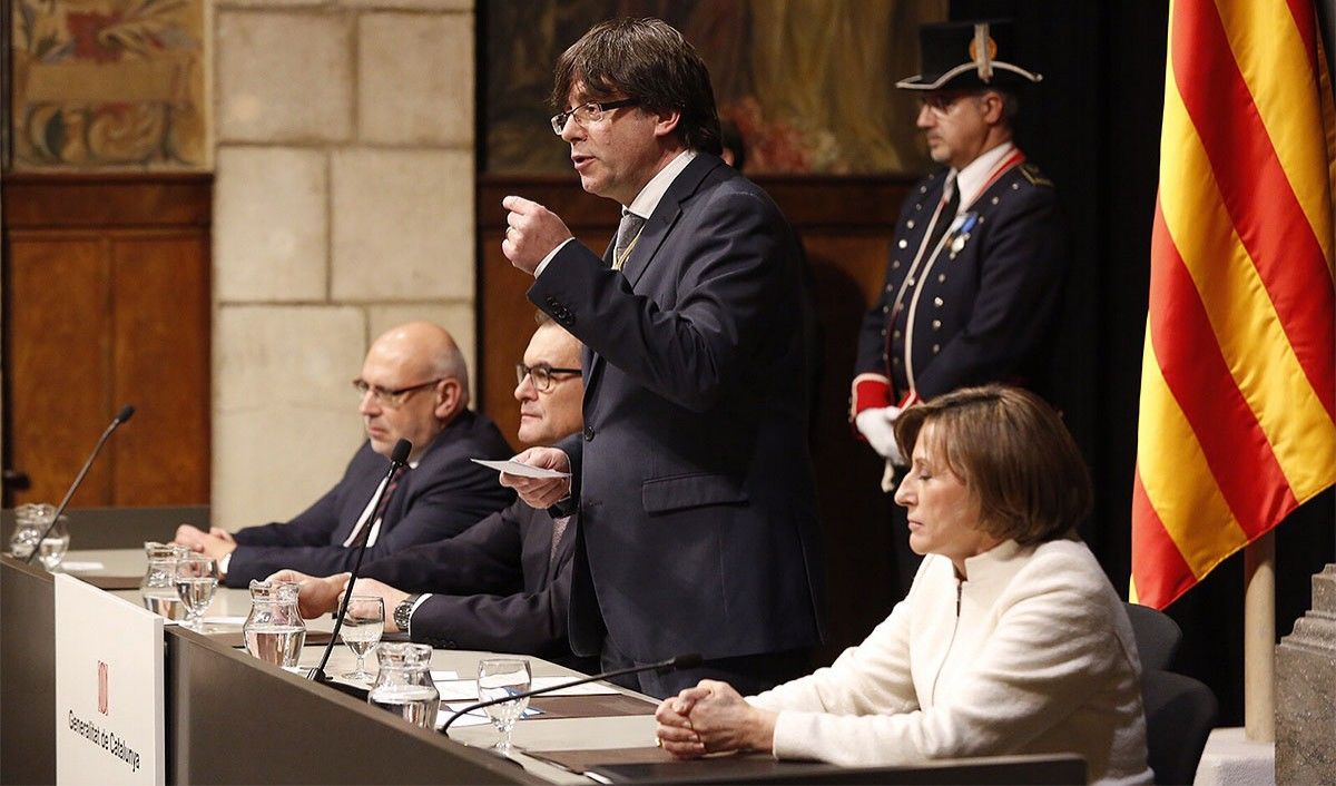 Carles Puigdemont, durant el seu discurs posterior a la presa de possessió