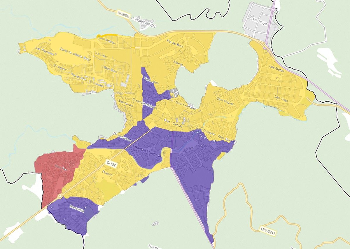 Mapa del partit més votat a cada barri d'Olot