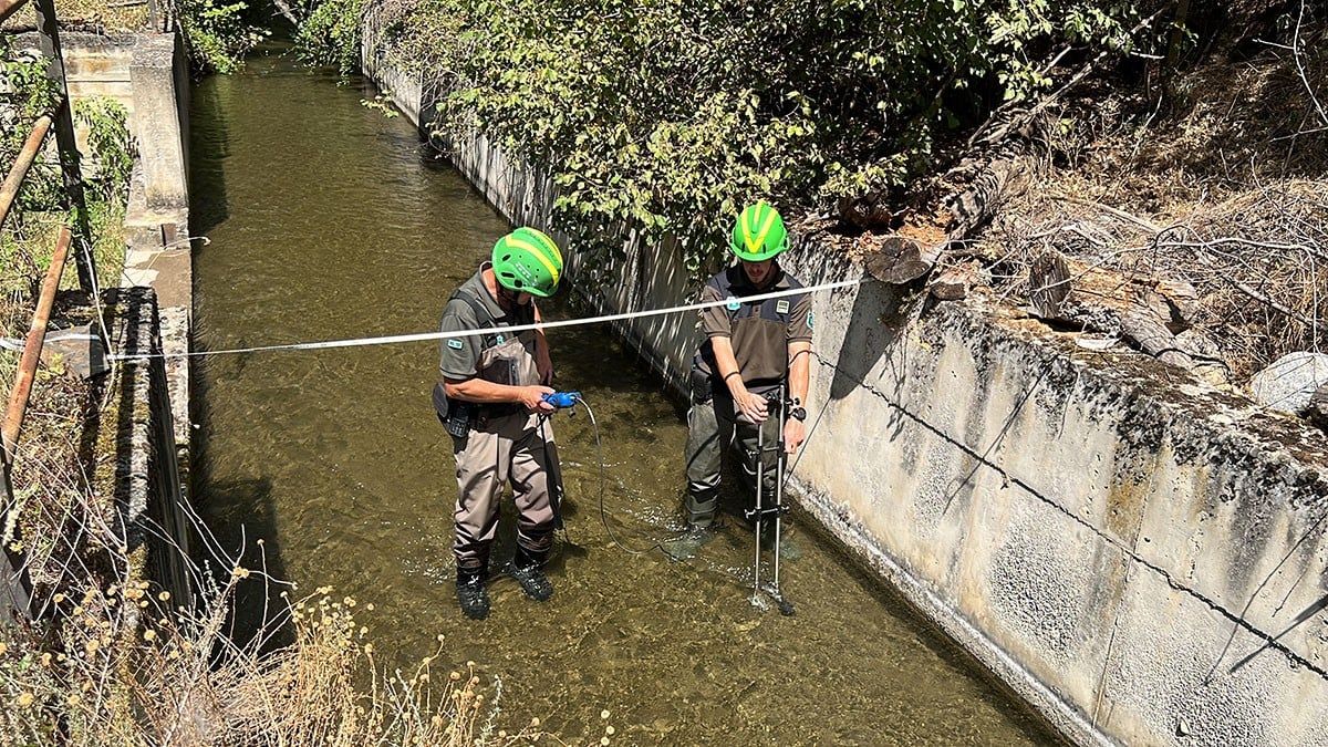 Els Agents Rurals revisant una captació del riu Segre l'estiu passat