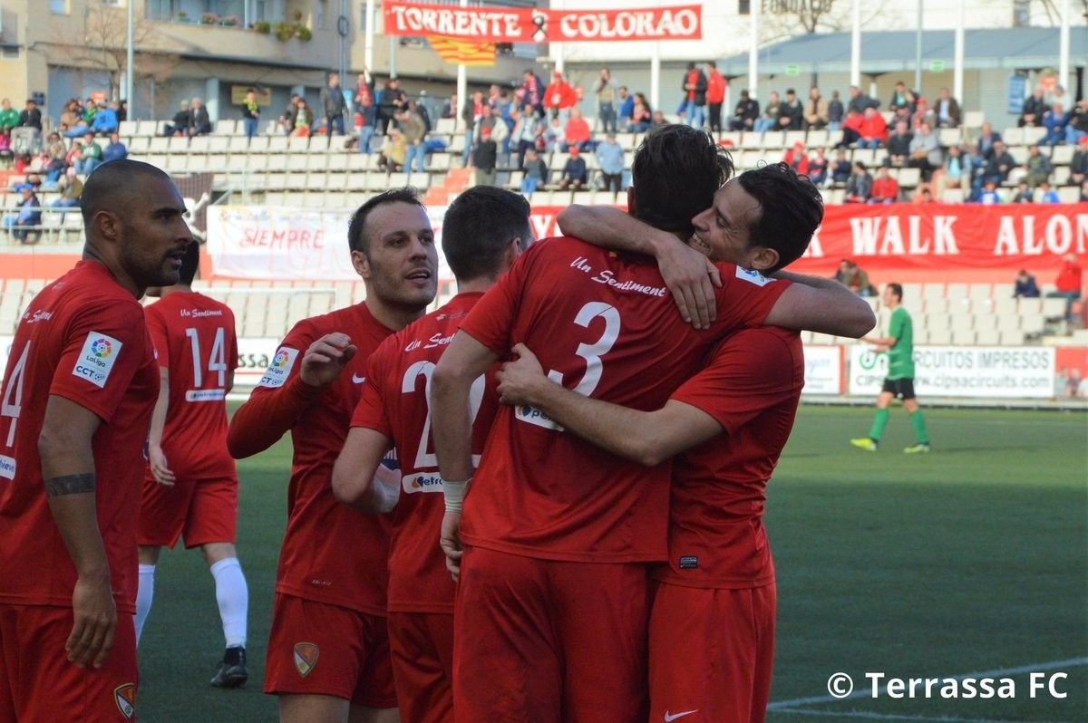 Celebració del Terrassa FC contra l'Ascó.