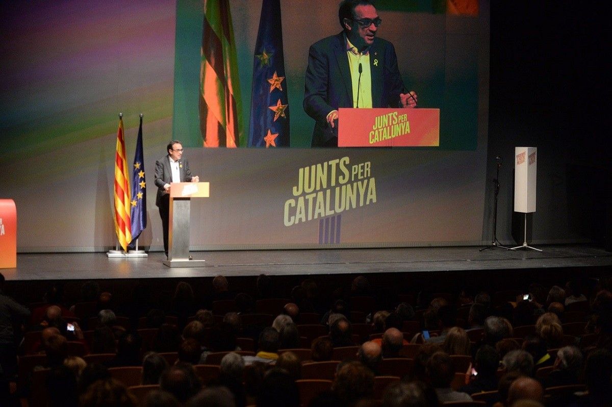 Josep Rull en el míting de campanya de Junts per Catalunya a Terrassa.