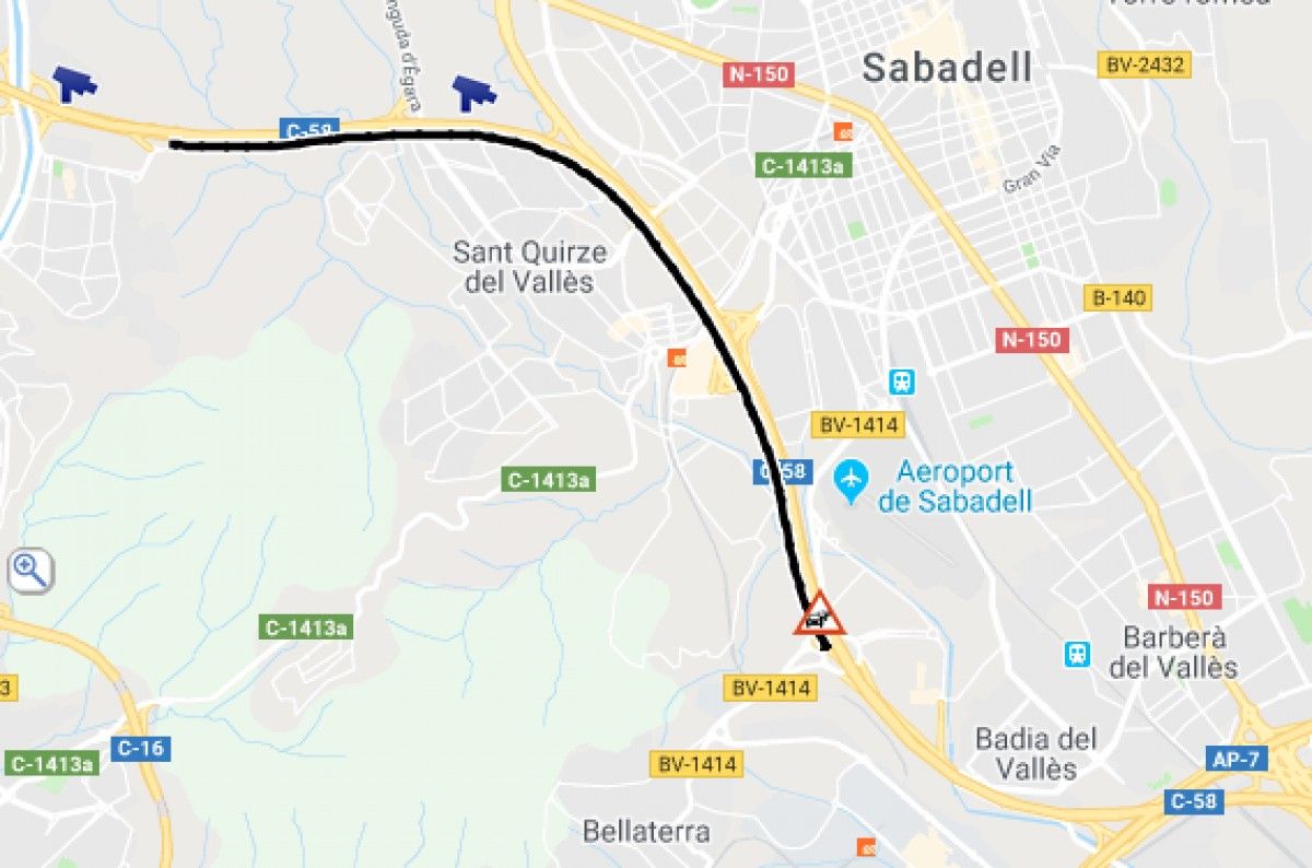 Mapa continu de trànsit amb l'accident a Sabadell