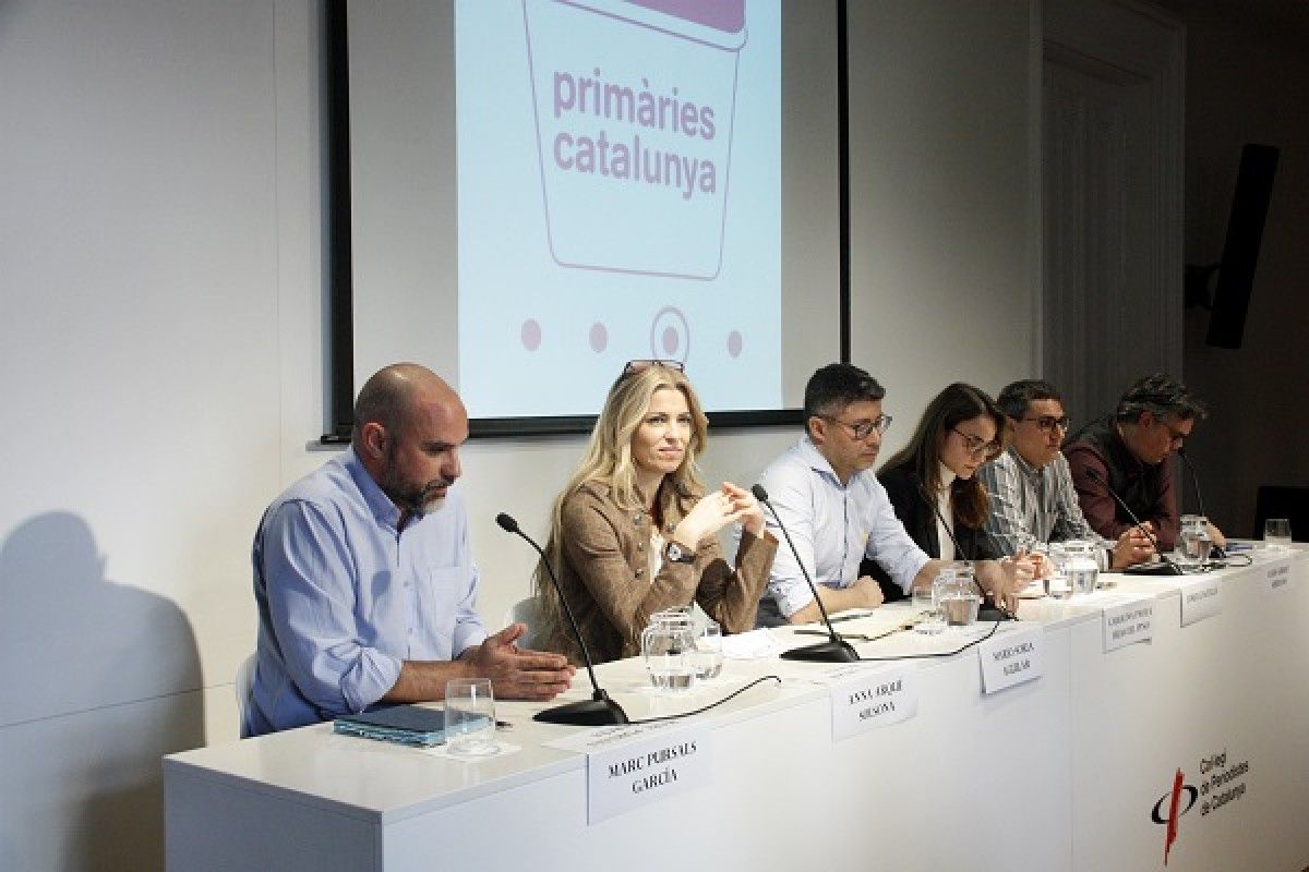 Roda de premsa de Primàries Catalunya, aquest dijous al Col·legi de Periodistes.