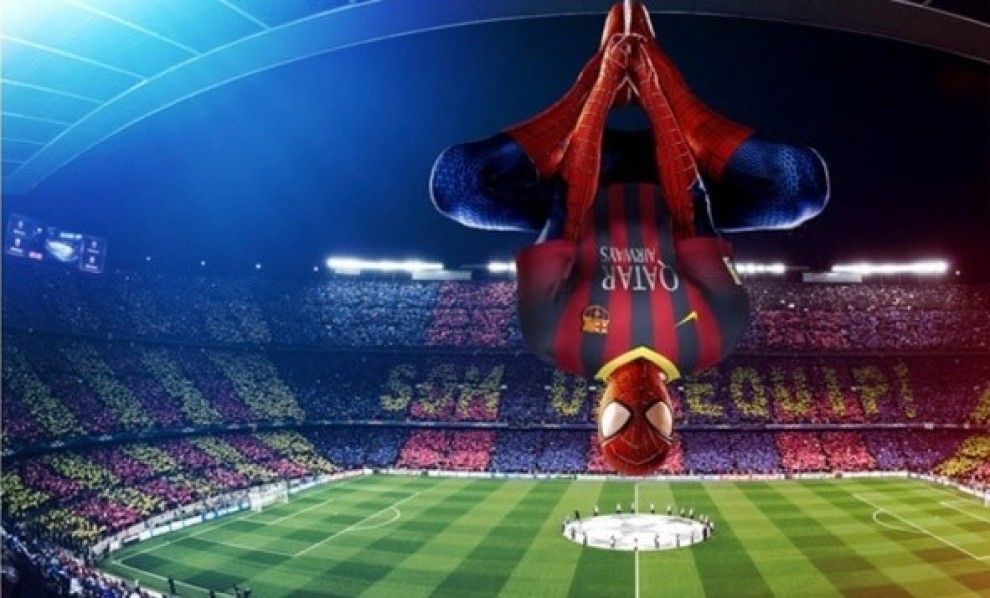 Spiderman troba l'origen dels seus colors al Barça, un dels fotomuntatges