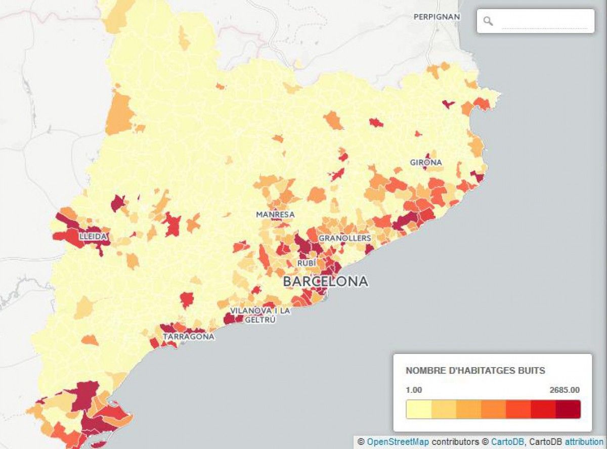 Mapa interactiu dels habitatges buits a Catalunya a mans dels bancs. Font: Agència Catalana Habitatge