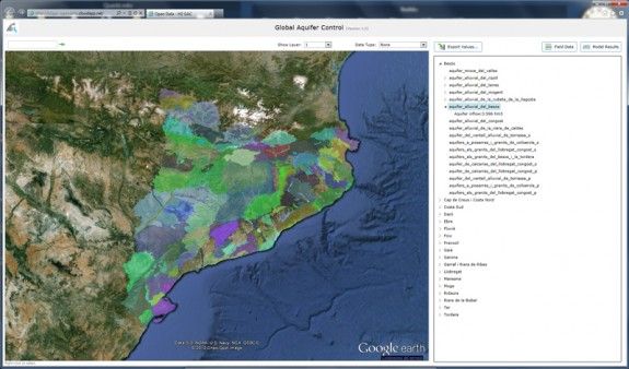 Captura de pantalla de l'aplicació Global Aquifer Control) que permet conèixer i quantificar l’evolució del volum d’aigua de diversos aqüífers catalans.