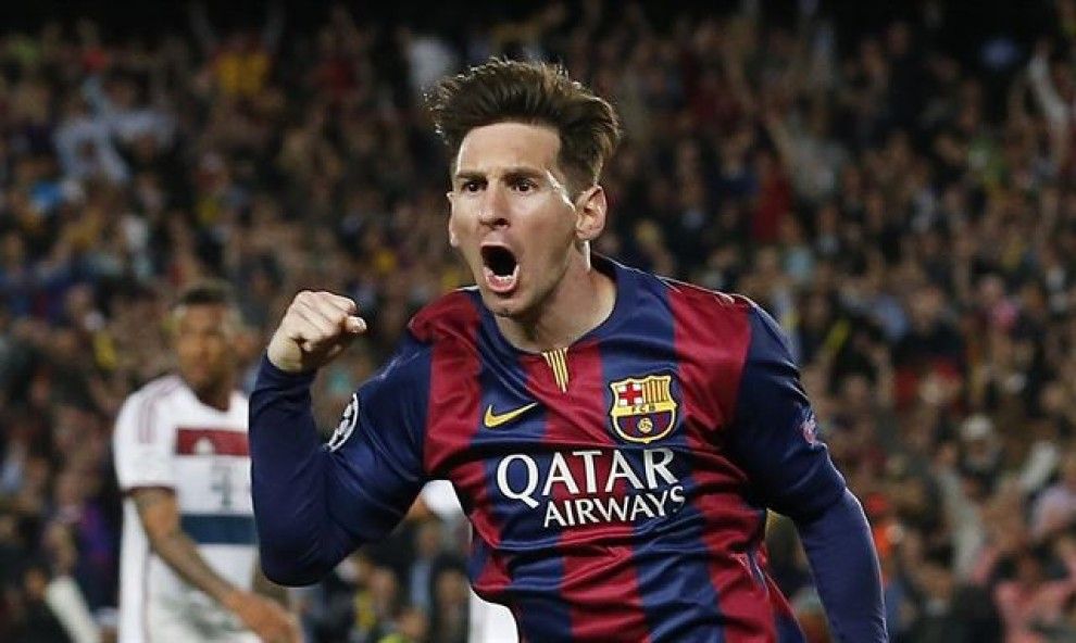 Messi celebra el primer gol davant el Bayern.