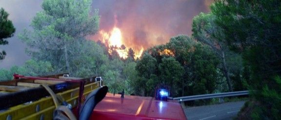 Arribada de les flames en l'incendi de 2003 a Sant Llorenç Savall