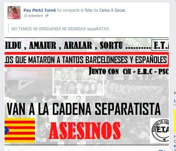 Captura de pantalla delmissatge penjat al mur de Facebook de Pau Pintó