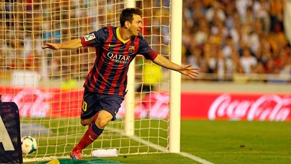 Messi celebra el primer gol davant el València