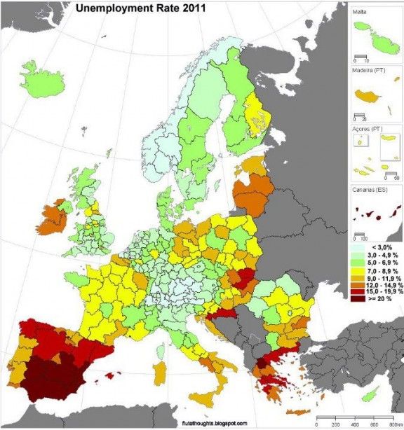 Taxa d'atur a les regions europees.