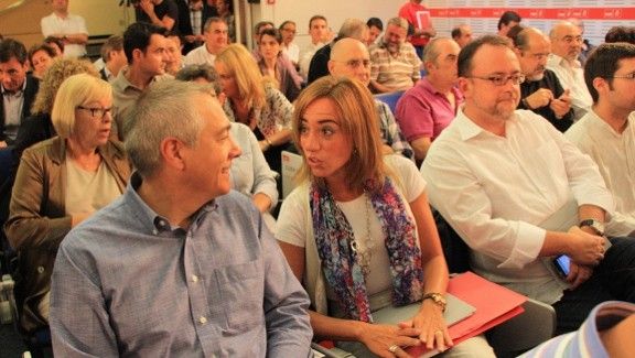 Maria Badia, Pere Navarro, Carme Chacón i Daniel Fernández, al comitè federal del PSOE.