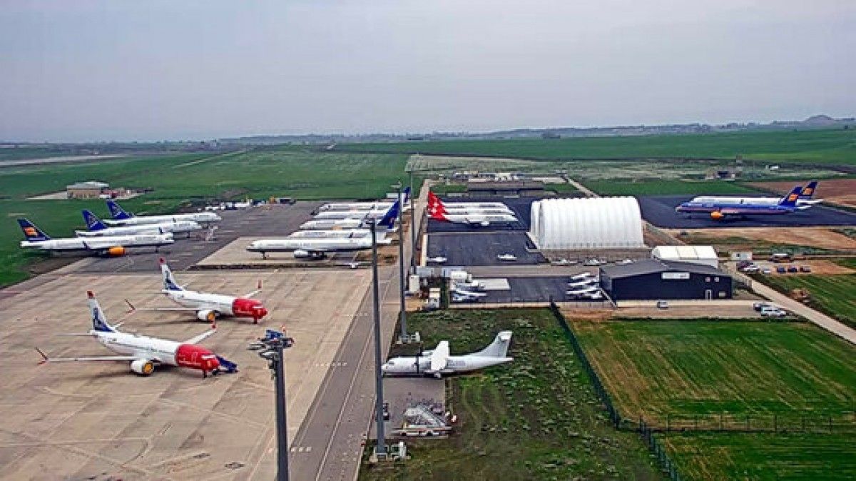 Vista aèria de la zona d'estacionament d'aeronaus de l'Aeroport de Lleida-Alguaire