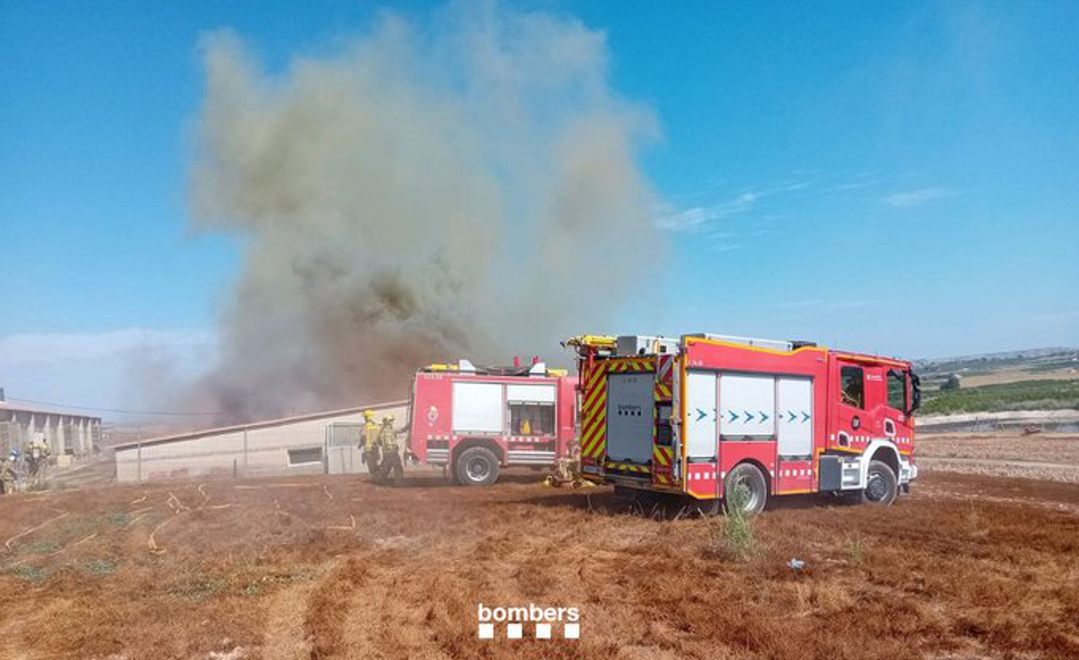 Dotació de bombers a la granja on s'ha declarat l'incendi