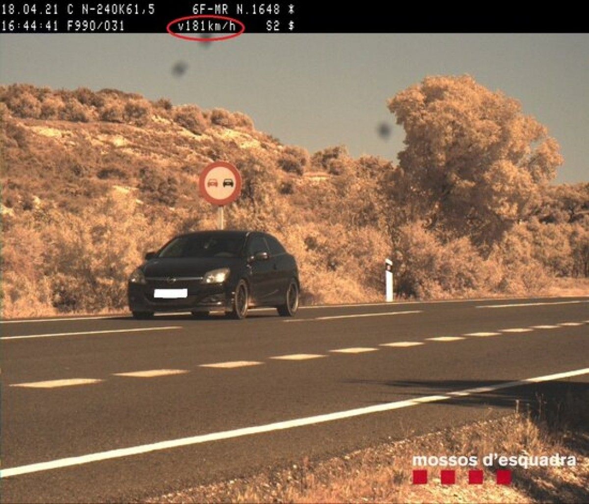 El vehicle detectat en un control dels Mossos d'Esquadra que circulava a 181 km/h a les Borges Blanques.
