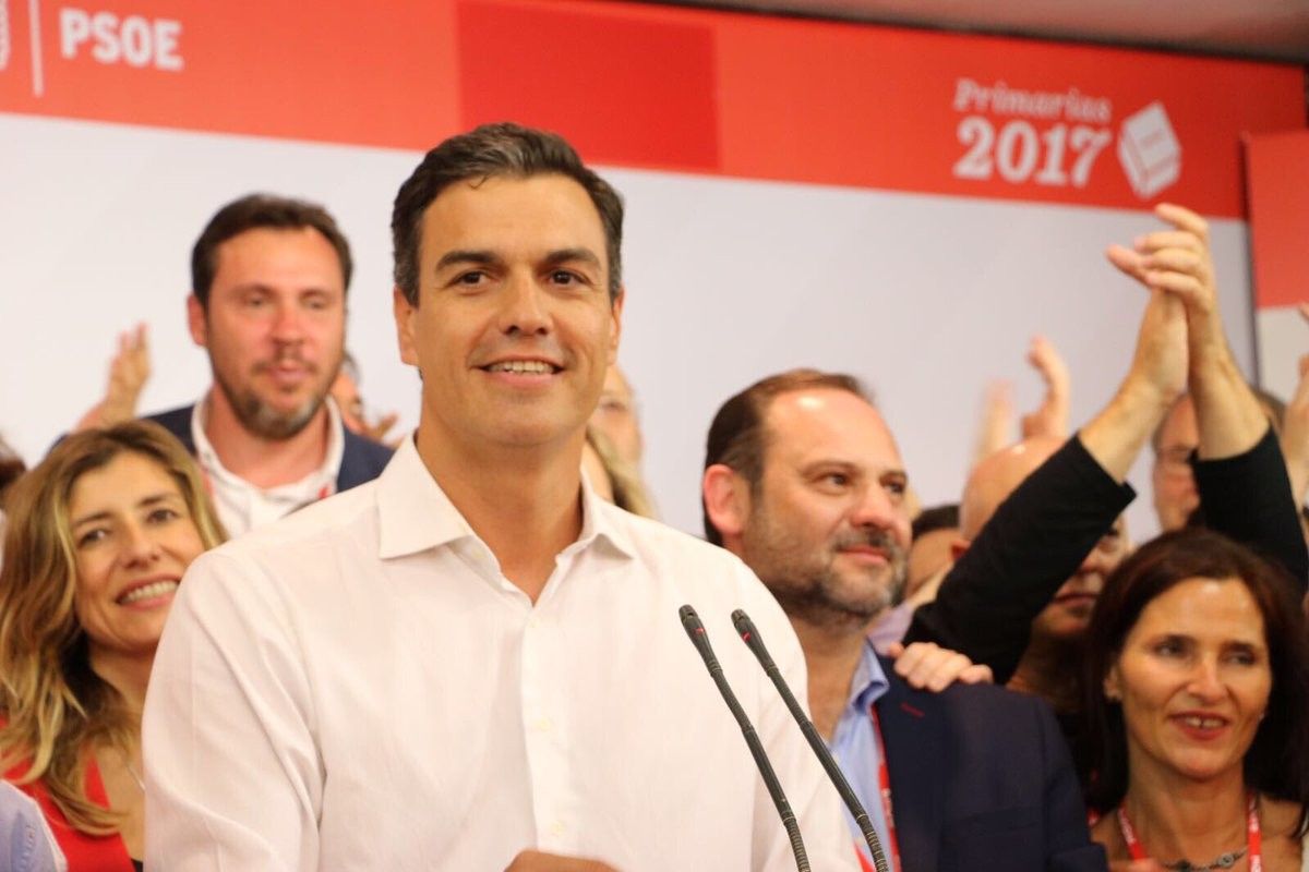 Pedro Sánchez durant el discurs com a guanyador de les primàries