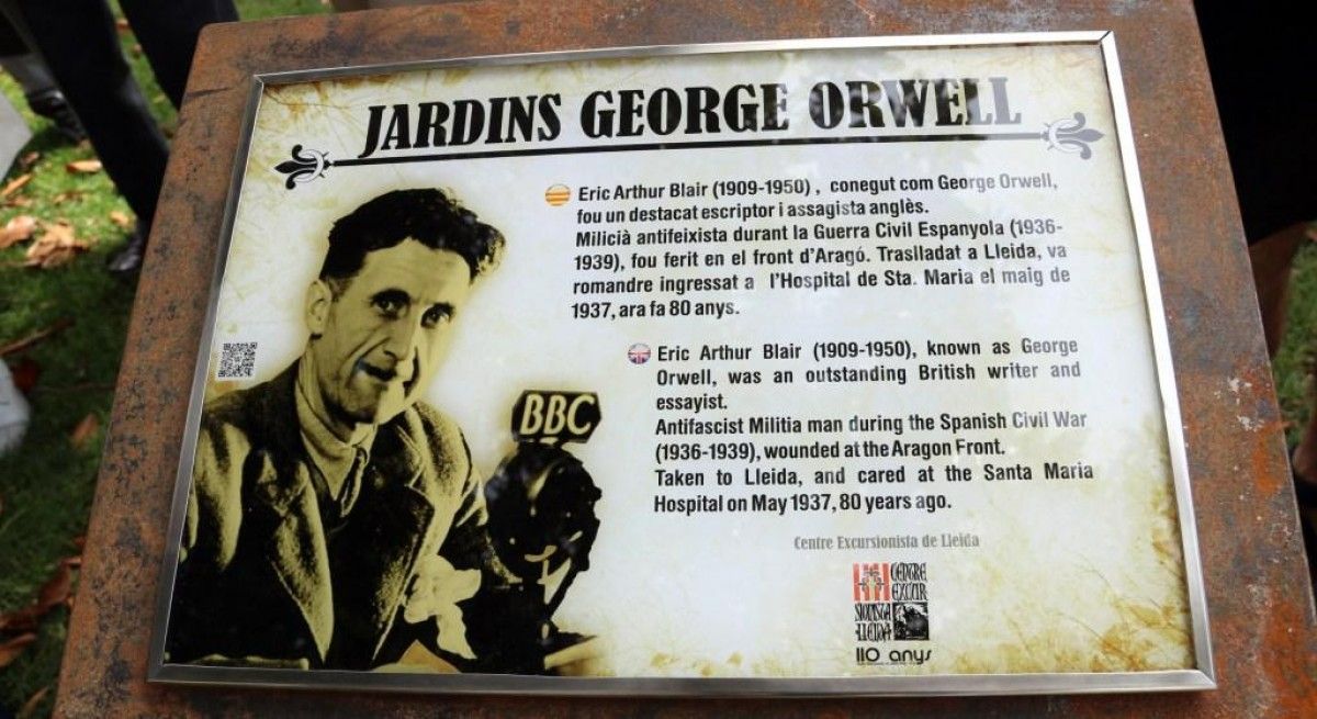 Imatge de la placa en homenatge a Orwell