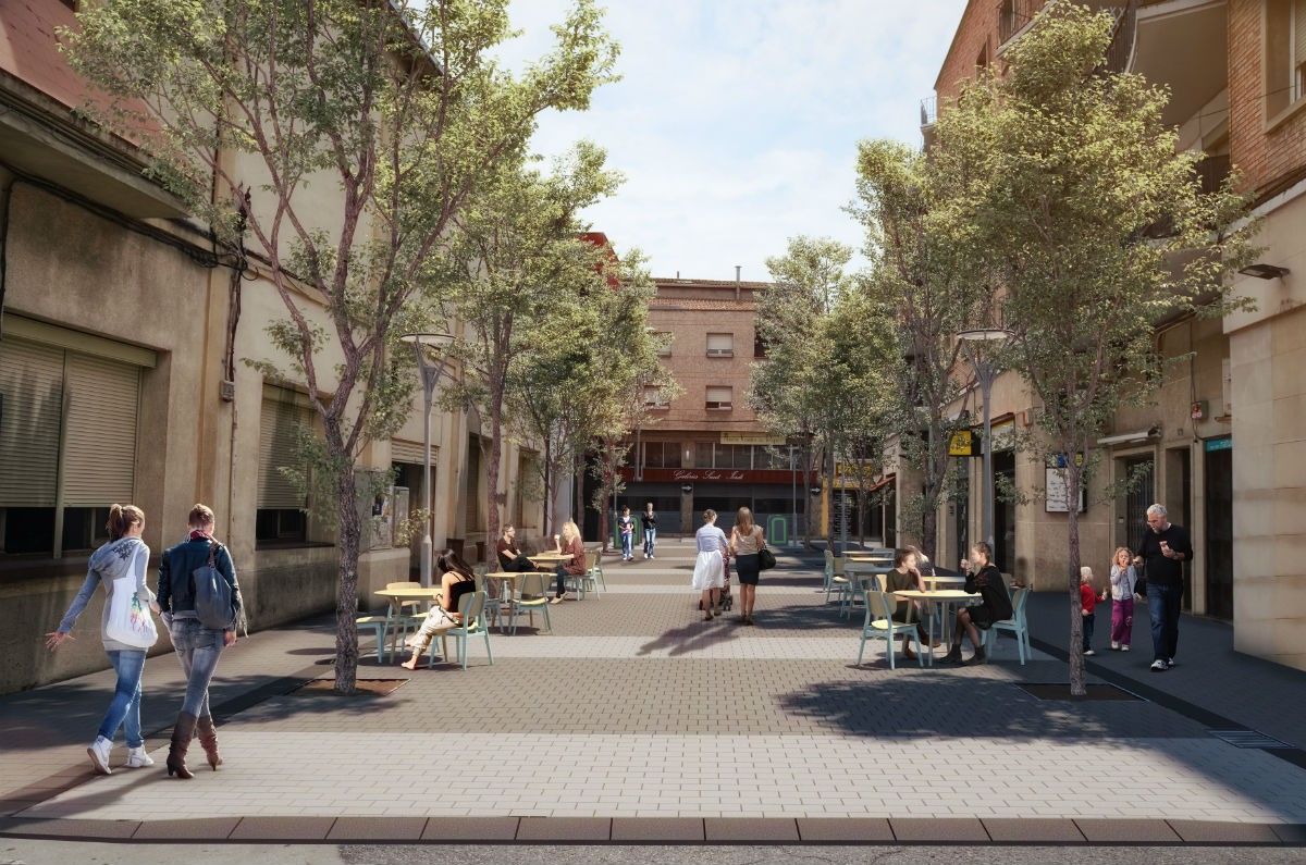 Recreació virtual del carrer Ciutat de Lleida de Mollerussa quan sigui d'ús exclusiu per a vianants