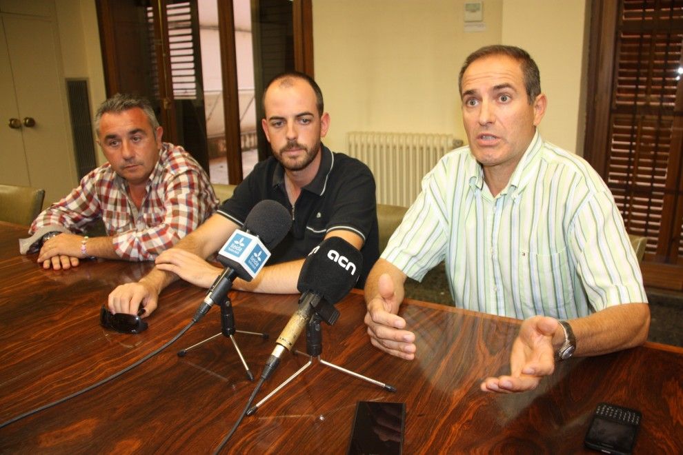 Pere Roqué, Xavier Gorgues i David Borda, presentant la manifestació d'aquest divendres a Lleida