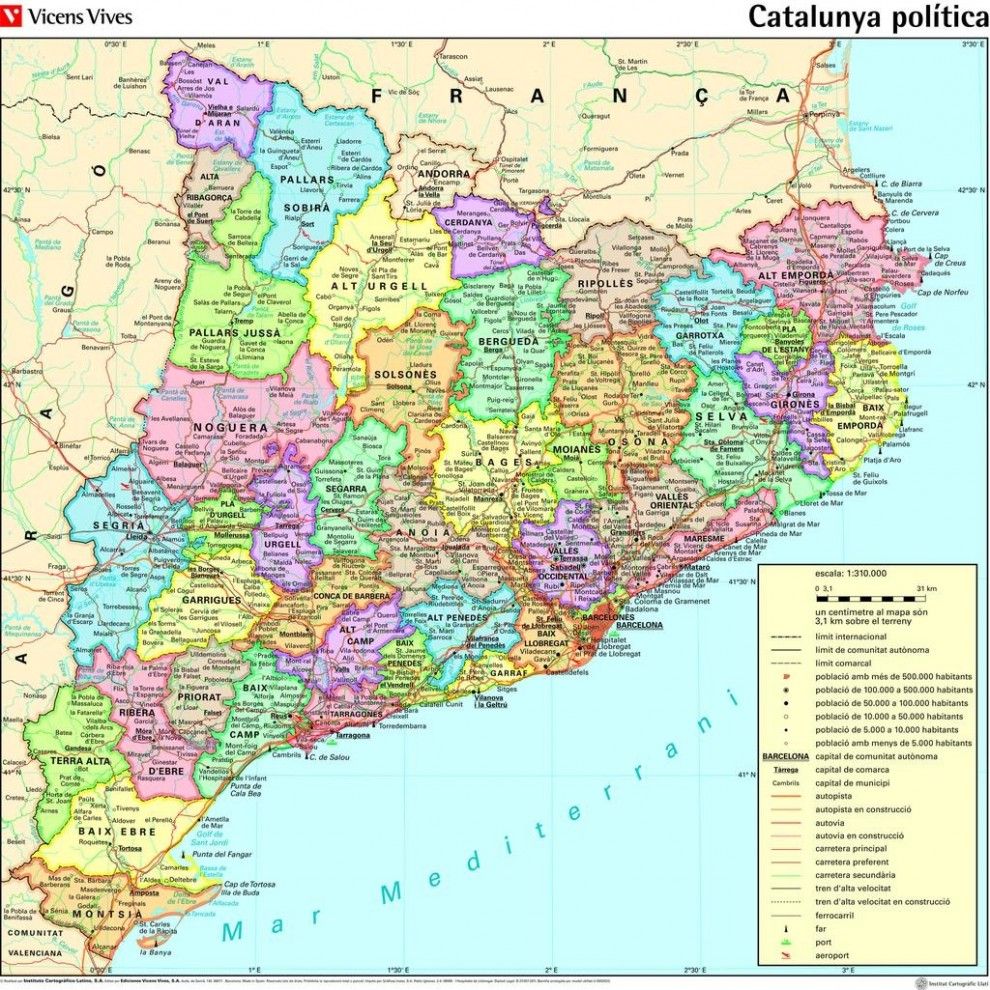 El mapa comarcal de Catalunya.