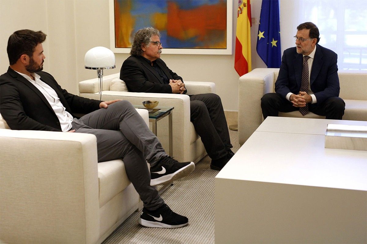 Gabriel Rufián a la Moncloa amb Mariano Rajoy i Joan Tardà