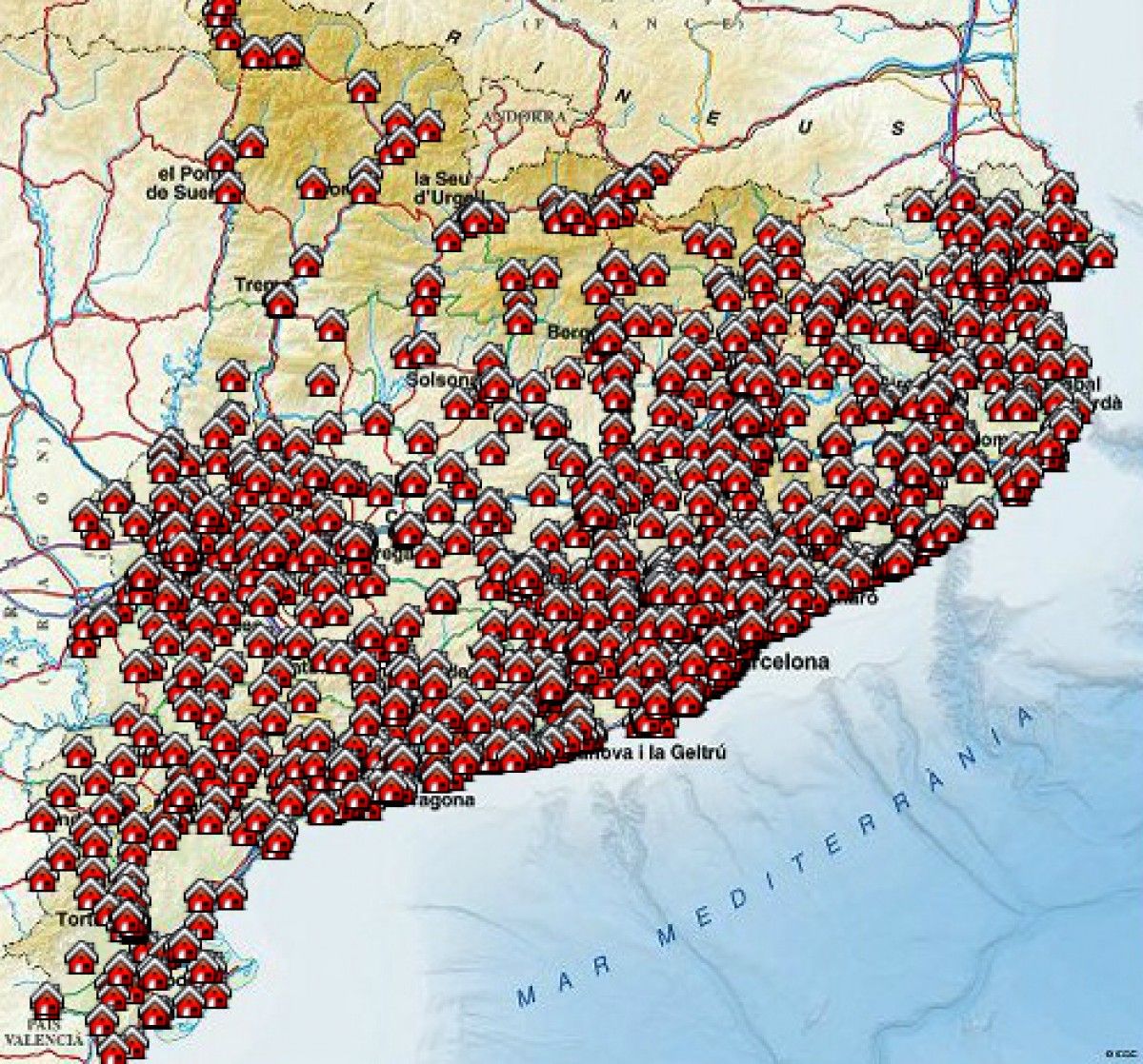 Mapa de centres educatius als municipis catalans