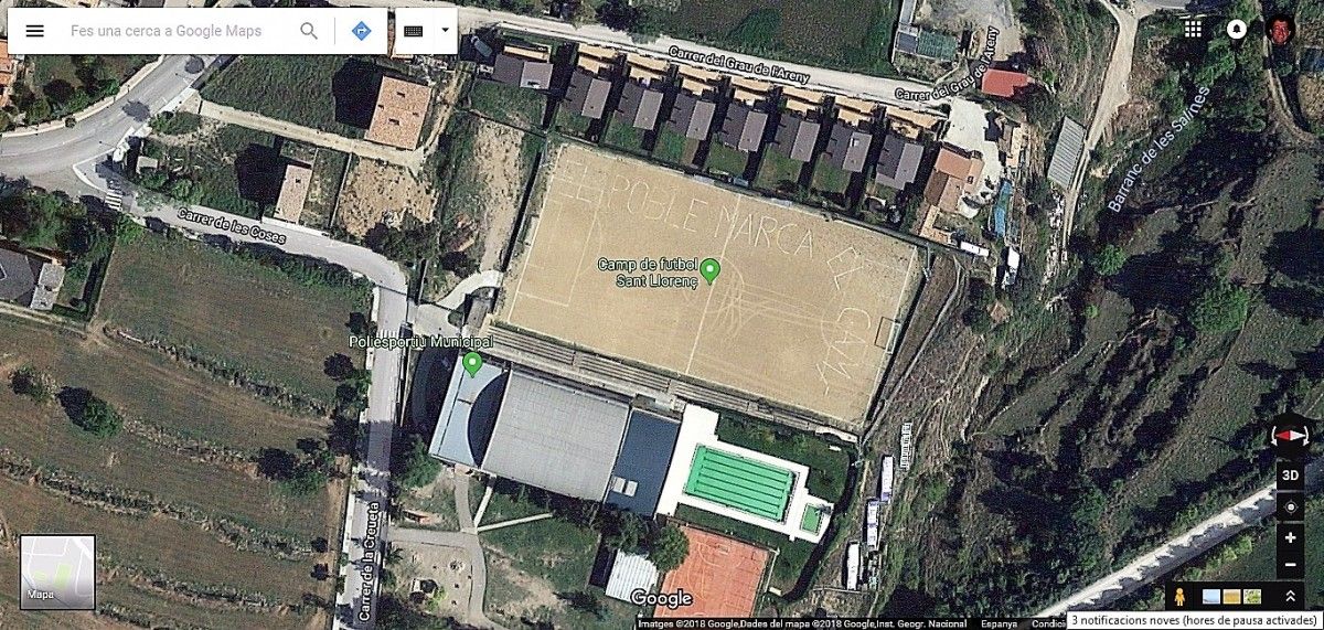Imatge des del satèl·lit del camp de futbol de Sant Llorenç de Morunys