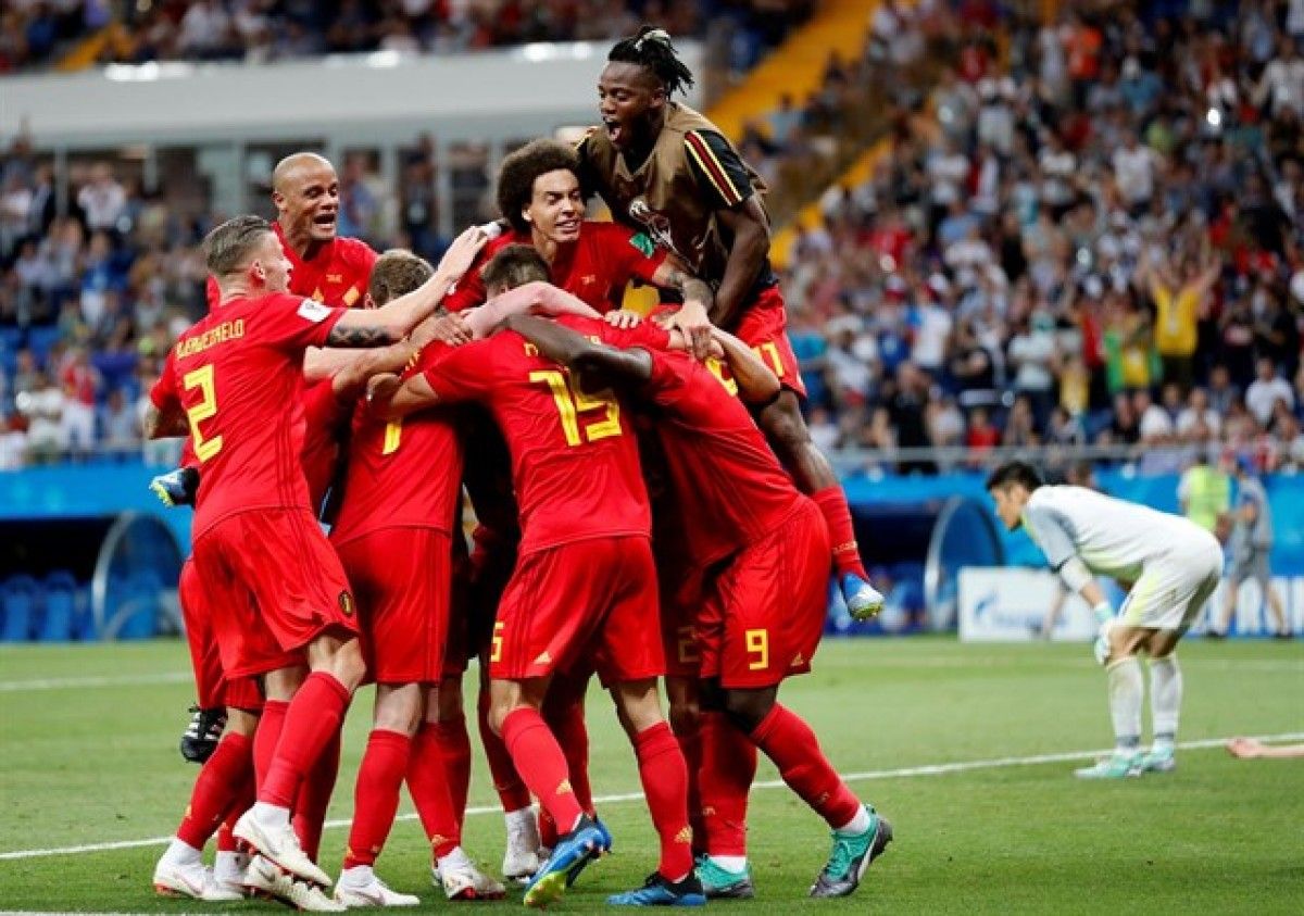 Imatge de la selecció Bèlgica celebrant un gol