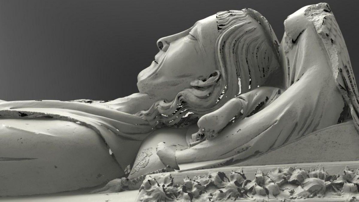 Detall del cap de la tomba del comte Ermengol reproduïda digitalment